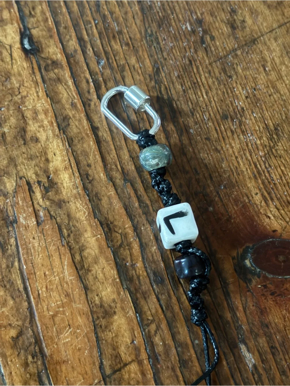 Black Beaded Keychain Charm with Letter 'L'